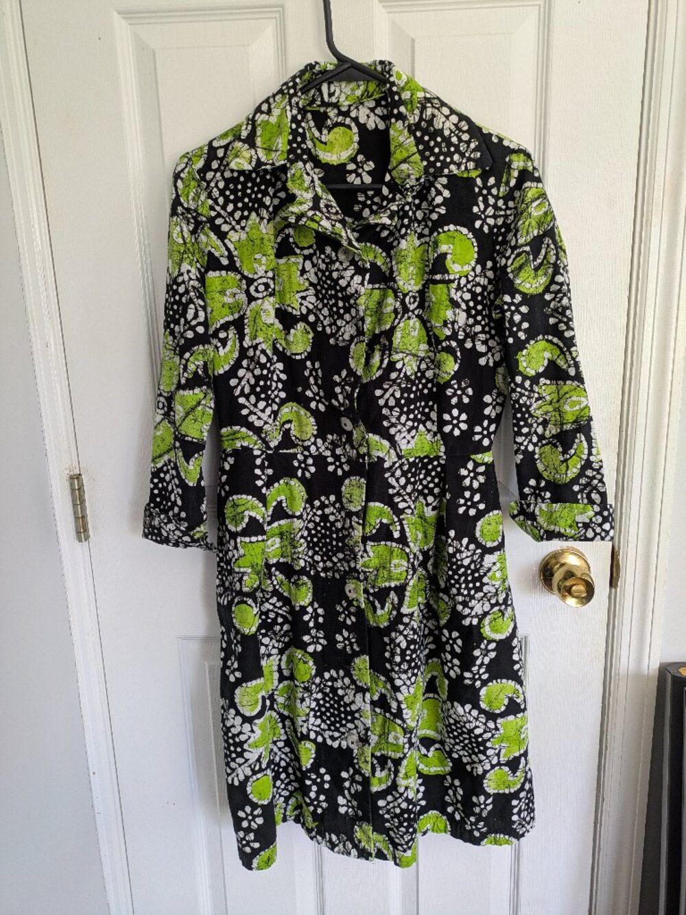 Handmade Shirt Dress with Pockets – Black & Lime Green Abstract Print